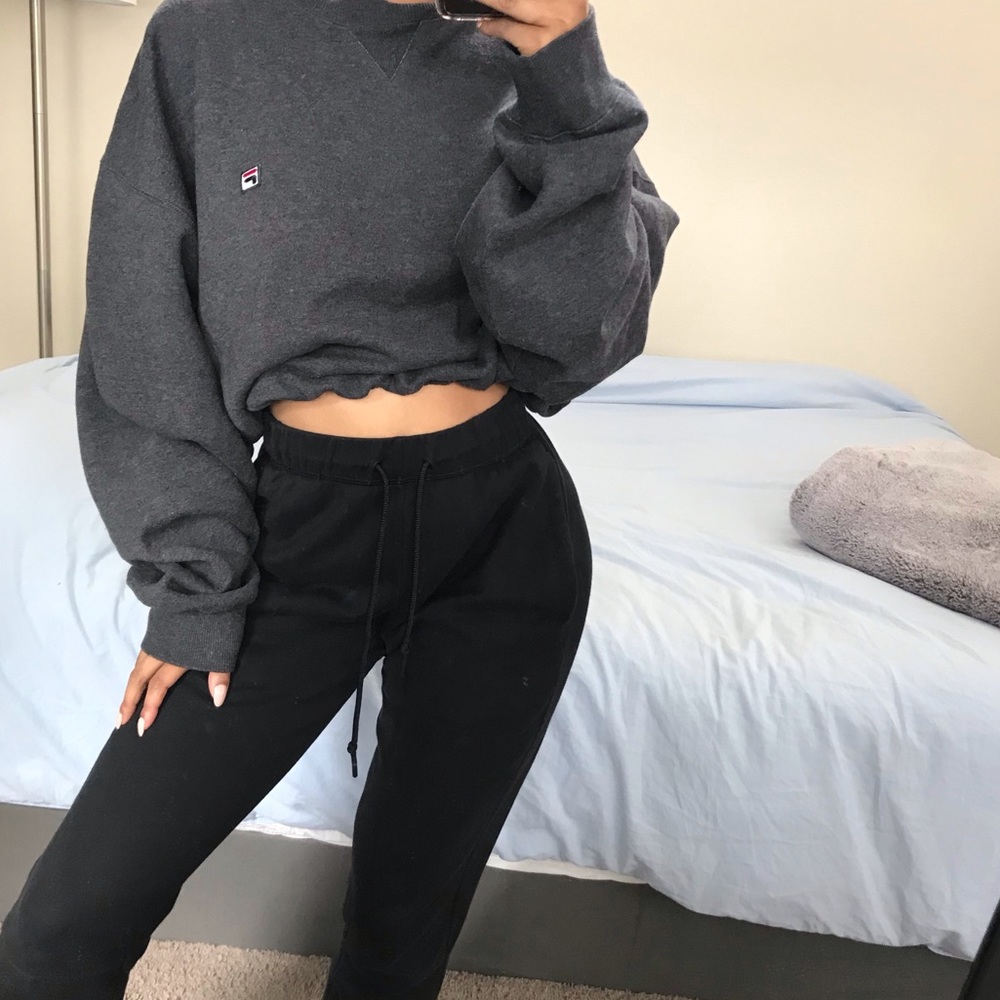 Charcoal FILA drawstring crop sweatshirt
